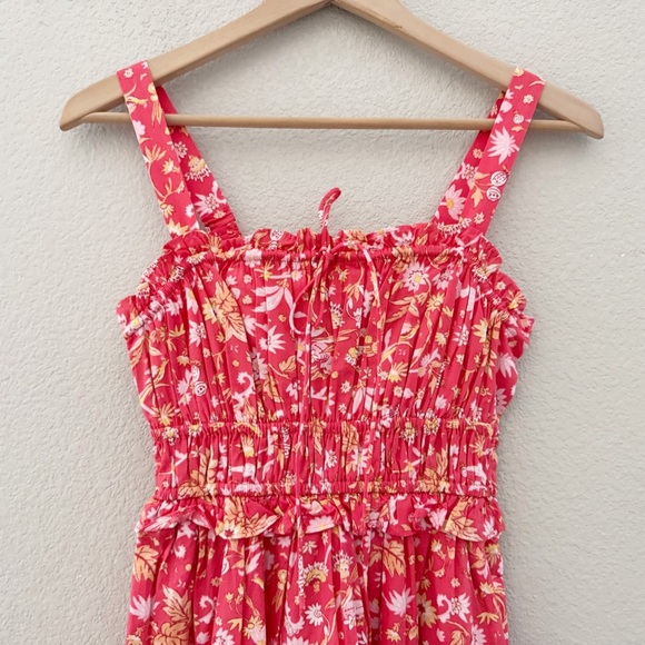 J. Crew Ruffle Trim Tiered Maxi Dress XS Petite Sunny Blooms Coral Cottage NWT - Picture 7 of 14